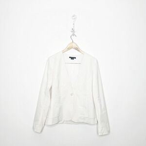 THEORY Collarless Blazer White Cotton Blend one button career womens 6